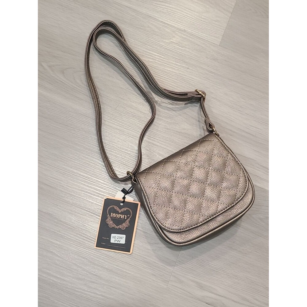 Quilted Metallic Taupe Crossbody Shoulder Bag NEW Faux Vegan Leather Mini Purse